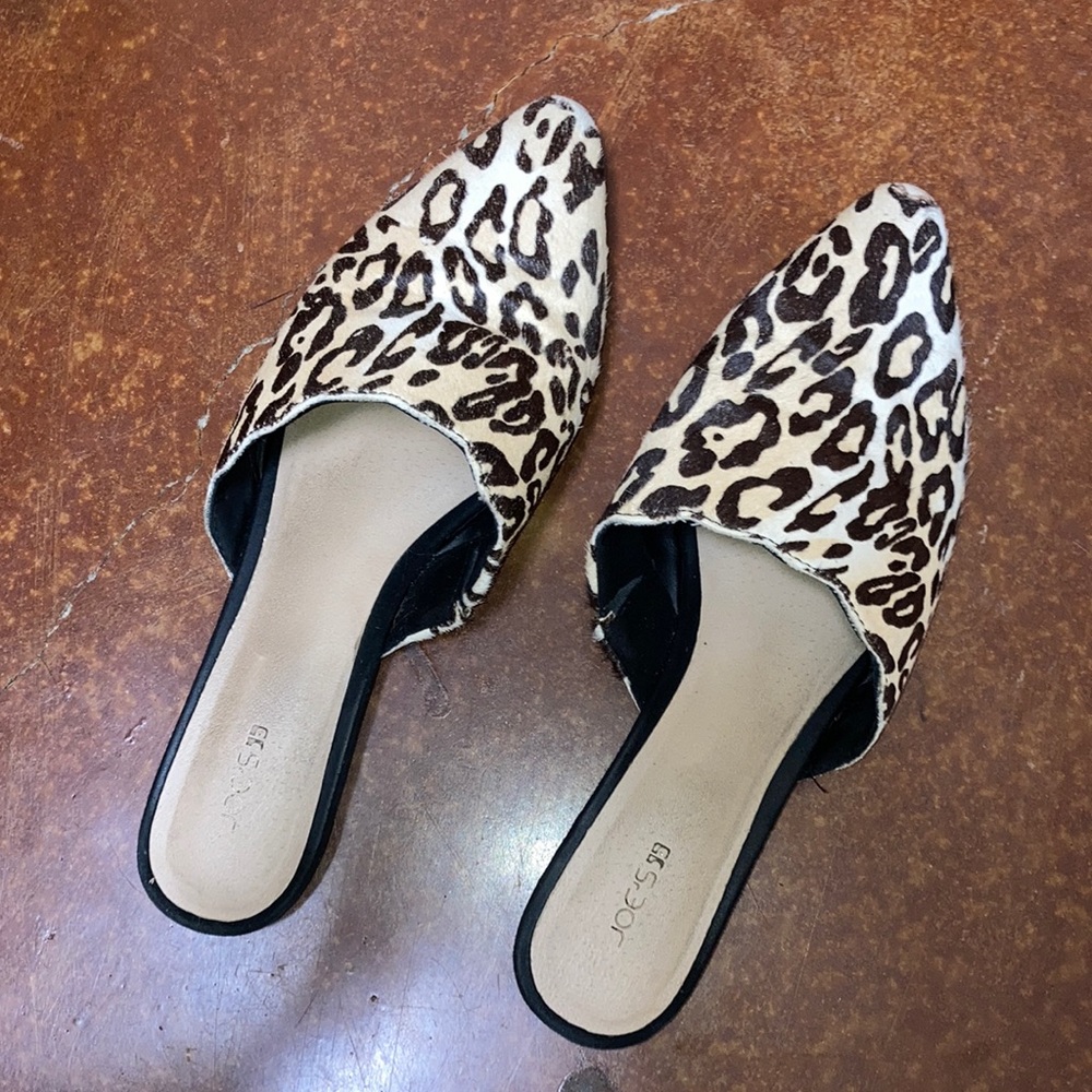GUC Women’s Joe’s Harper Leopard Calf Hair Slides Mules Flats Sz 8.5